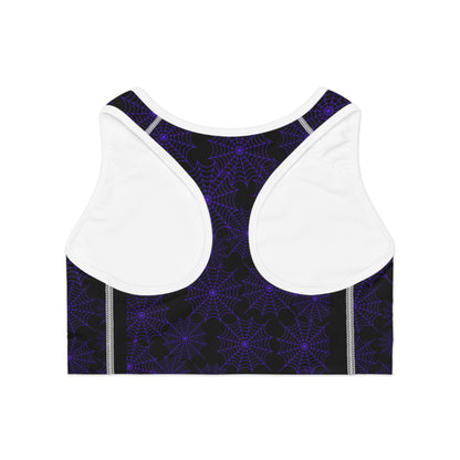 Sports Bra (AOP), Halloween Sports Bra, Spooky Sports Bra, Seasonal wear, Spiderweb Sports Bra