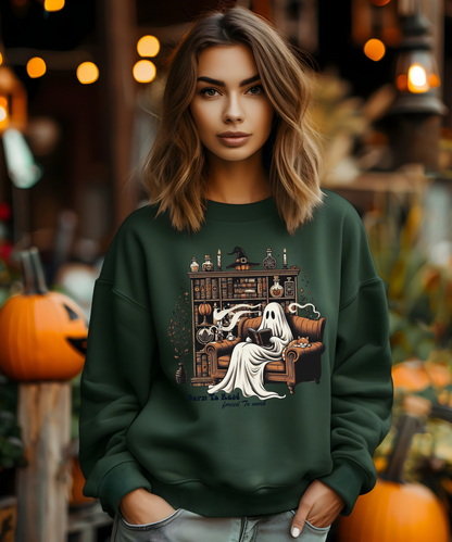 Retro Ghost Reading Books Sweatshirt, Librarian Ghost Halloween, Halloween Teacher Sweatshirt, Halloween Shirt, Teacher Gift, Boo School Unisex Garment-Dyed Sweatshirt