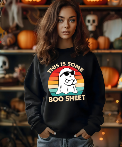 Boo Sheet Retro Ghost Sweatshirt,  Halloween Teacher Sweatshirt, Teacher Gift, Boo School, Unisex Heavy Blend™ Crewneck Sweatshirt