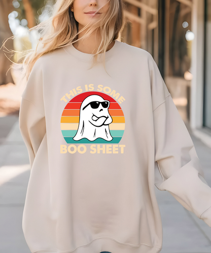 Boo Sheet Retro Ghost Sweatshirt,  Halloween Teacher Sweatshirt, Teacher Gift, Boo School, Unisex Heavy Blend™ Crewneck Sweatshirt