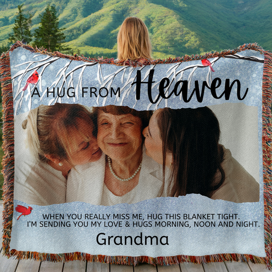 Personalized Memorial Blanket, Custom Memorial Blanket, Custom Photo Blanket, Remembrance Gift, Valentines gift, Memorial Blanket, A Hug From Heaven Blanket, Fleece Sherpa and Woven blanket